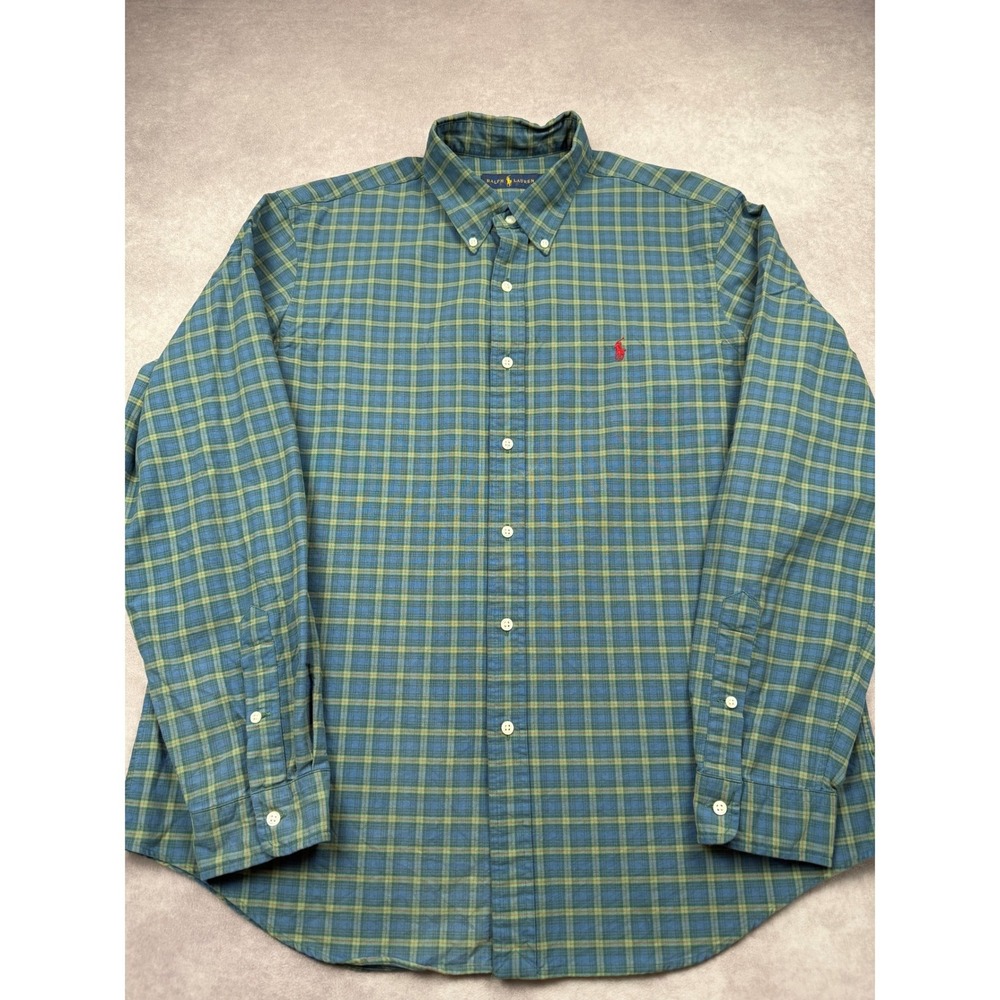 Ralph Lauren Men XL Plaid Button Down Shirt Blue Green Red Pony Long Sleeve Prep
